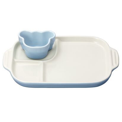 Bear Ramekin + 3 section Rectangular Plate Coastal Blue