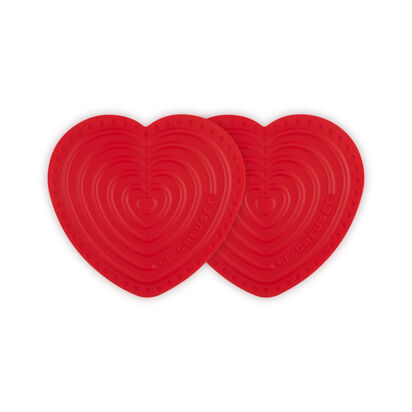 Set of 2 Silicone Mini Heart Hotpad Cherry Red