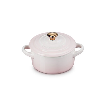 Mini Round Cocotte with Heart Gold Knob 10cm Shell Pink