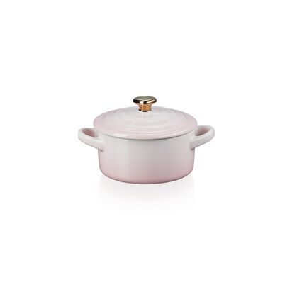 迷你陶瓷圓形小鍋子(金色心型鍋蓋頭) 10厘米 Shell Pink