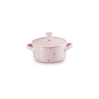 Mini Round Cocotte with Heart Decal Chiffon Pink