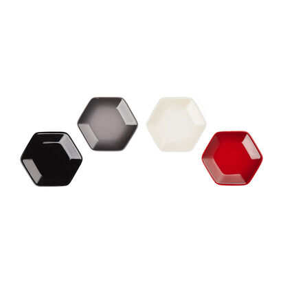 Set of 4 Hexagon Sauce Plate 9.5cm Cerise/Flint/Meringue/Black image number 1