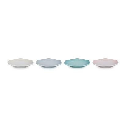 Fleur Lace Set of 4 Mini Round Plate 12cm Meringue/Silver Blue/Sage/Shell Pink image number 1