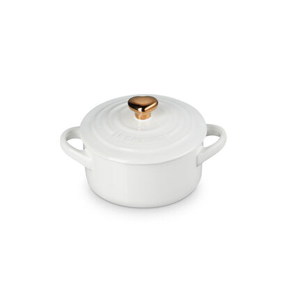 Mini Round Cocotte with Heart Gold Knob 10cm White