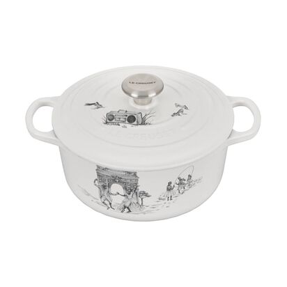 Harlem Toile Round Casserole 24cm White (SS knob)