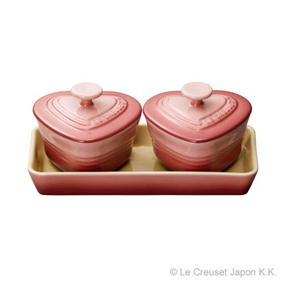 Set of 2 Mini Heart Ramekin with Tray Rose Quartz