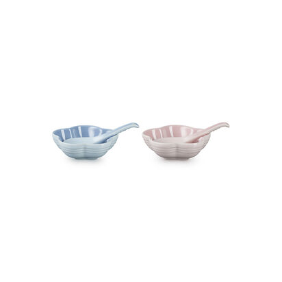 Set of 2 Small Flower Dish with Chinese Spoon Shell Pink/ Coastal Blue image number 1