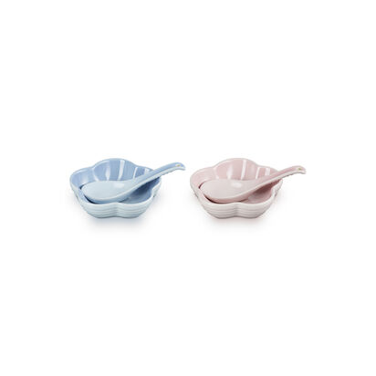 Set of 2 Small Flower Dish with Chinese Spoon Shell Pink/ Coastal Blue image number 0
