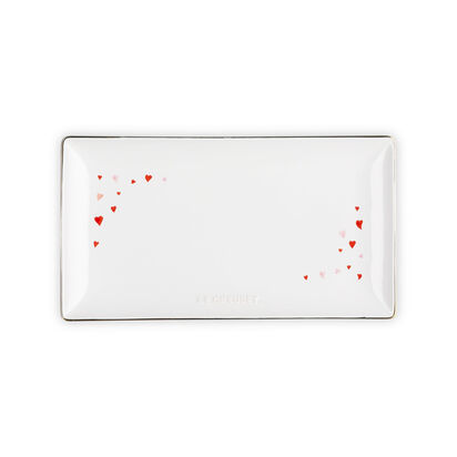 Rectangular Tray with Heart Decal 28cm White